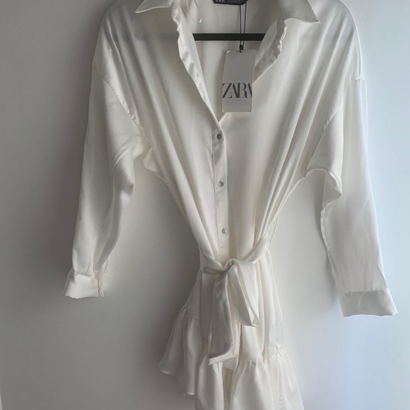ZARA Ruffled Satin Mini Dress - White/Ecru- Size S - NWT *BLOGGER FAV* - Picture 5 of 5